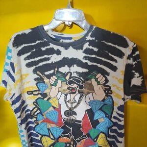 Phat Farm T Shirt Black and White Graphic Tee TiE Dye sz M Y2K